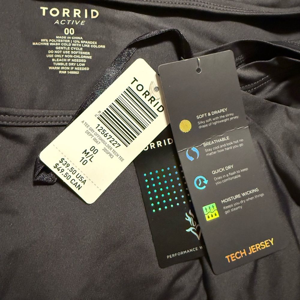 Torrid Tech Jersey Off-Shoulder Short Sleeve Grey Active Tee - Picture 5 of 6